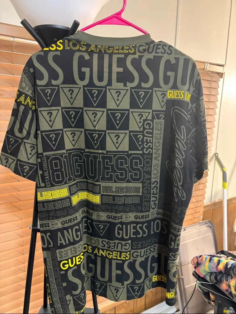 GUESS Olive Green Graphic Logo Tee with Yellow Print - Picture 3 of 3
